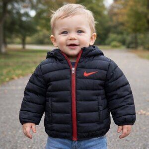 Nike Toddler Boys 12 Months Black Insulated Winter Puffer Hooded Jacket